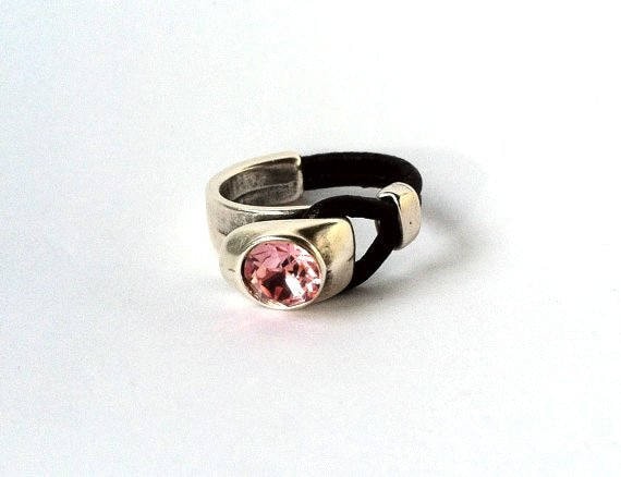 Leder Silber Ring, Kristall Statement Boho Chic von HITUK