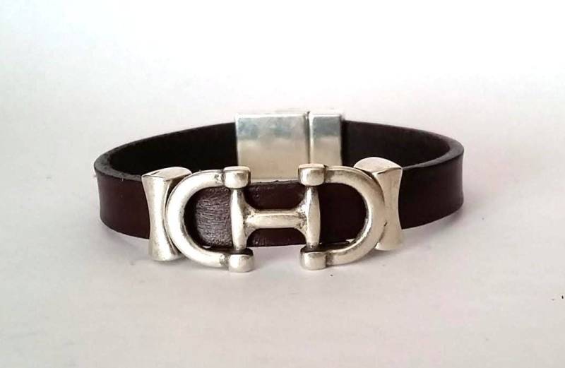 Lederarmband Mit Trensengebiss Geschenk Für Den Reiter, Versilbertes Zamak von HITUK