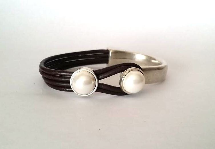 Perlenlederarmband, Boho Silber Überzogenes Armband von HITUK
