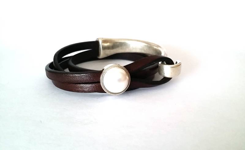 Perlen Leder Wickelarmband, Boho Silber Armband von HITUK