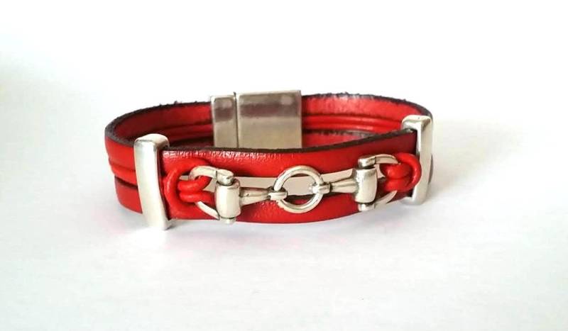 Rotes Leder Trensen Gebiss Armband, Schmuck Geschenk von HITUK
