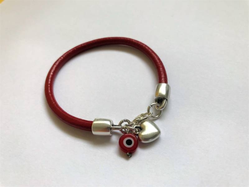 Rotes Lederarmband Evil Eye Kabbala Amulett Schutz von HITUK