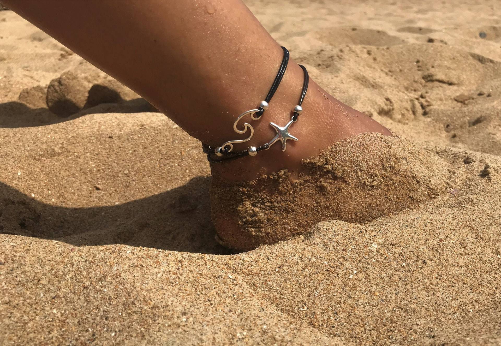 Seestern Welle Fußkettchen Set, Leder Boho Surfer von HITUK