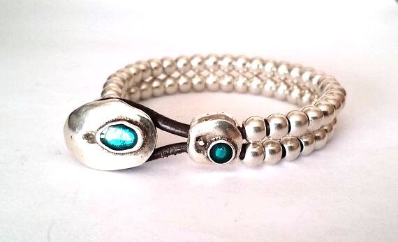 Silber Perlen Lederarmband Boho Trendy Schmuck von HITUK