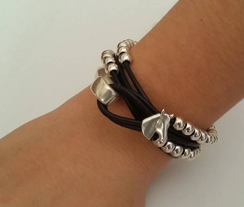 Silber Perlen Reiter Armband Leder Pferd Liebhaber Geschenk von HITUK