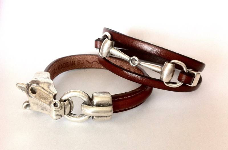 Trense Bit Lederarmband Set Pferde Schmuck, Versilbert von HITUK