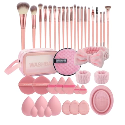 Make-up-Pinsel-Set, 42-teilig, hochwertiges synthetisches Foundation-Puder, Concealer, Lidschatten, Rouge, Make-up-Pinsel-Set mit Make-up-Schwamm, Puderquasten für Anfänger und Profis Make-up-Pinsel-Set, 42-teilig, hochwertiges synthetisches Foundation-Puder, Concealer, Lidschatten, Rouge, Make-up-Pinsel-Set mit Make-up-Schwamm, Puderquasten für Anfänger und Profis von HIUZAR