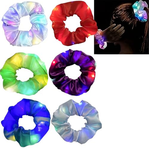 Bunte leuchtende Haarbänder, leuchtende Haargummis, leuchtende Haar-Accessoires, LED-Haargummis, elastische Seiden-Haarbänder, Weihnachtsgummis, geeignet für Mädchen, Weihnachtsgummis, 6 Stück Bunte leuchtende Haarbänder, leuchtende Haargummis, leuchtende Haar-Accessoires, LED-Haargummis, elastische Seiden-Haarbänder, Weihnachtsgummis, geeignet für Mädchen, Weihnachtsgummis, 6 Stück von HIVETZ