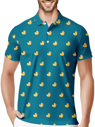 HIVICHI Golf-Shirts für Herren, lustige Golf-Shirts für Herren, Hawaii-Polo-Shirts für Männer, florales tropisches Hawaii-Druck, Golfshirt, Aop-Polo-28441, L von HIVICHI