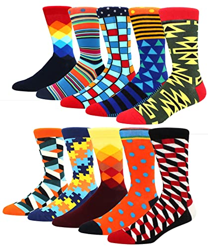 HIWEAR Mens Bunte Funky Neuheit Design Lustige Reiche Baumwolle Komfort Kleid Crew Socken Pack (Standard, Fashion-mix3) von HIWEAR