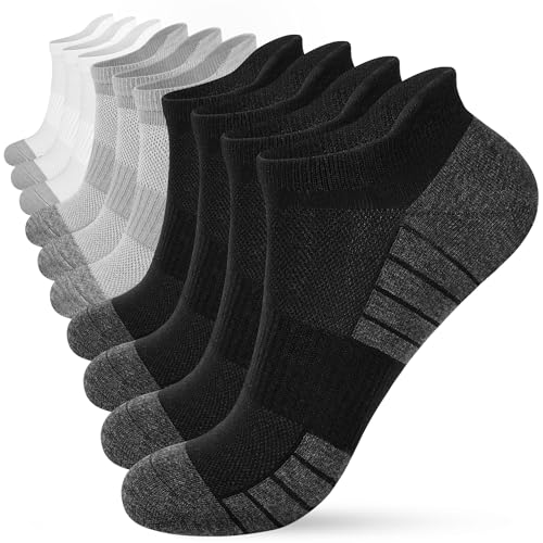 HIYATO 10 Paar Laufsocken Herren Damen, Atmungsaktive Sportsocken, Baumwolle Sneaker Socken Kurz (43-46, 4x Schwarz + 3x Weiß + 3x Grau) von HIYATO