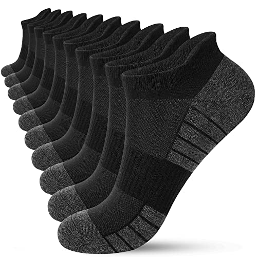 HIYATO 10 Paar Sneaker Socken Herren Damen, Atmungsaktive Sportsocken, Baumwolle Laufsocken Kurz (43-46,10x Schwarz) von HIYATO