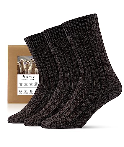 HIYATO 3 Paar Alpaka Socken aus 60% Alpakawolle, Wintersocken für Wandern und Trekking, Thermo Stricksocken für Herren und Damen (43-46, 3 Paar | Braun) von HIYATO