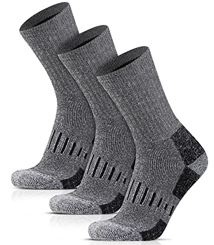 HIYATO 3 Paar Merino Socken Herren & Damen Wollsocken - 80% Merinowolle Thermosocken, Wandersocken für Outdoor, Sport und Ski (39-42, 3 Paar | Hellgrau) von HIYATO