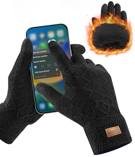 HIYATO Handschuhe Herren Touchscreen,Winterwarme Strickhandschuhe mit Weichem Wollfutter in der Farbe (Schwarz) von HIYATO