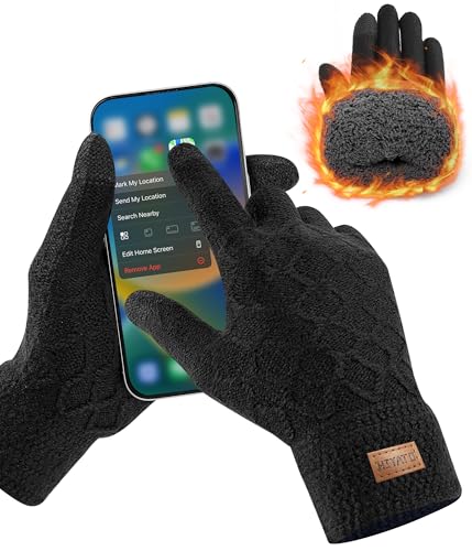HIYATO Handschuhe Herren Touchscreen,Winterwarme Strickhandschuhe mit Weichem Wollfutter in der Farbe (Verdicktes Schwarz) von HIYATO
