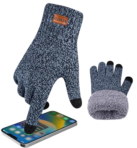 HIYATO Handschuhe herren, Verdickte Touchscreen Winterhandschuhe, Warme Strickhandschuhe mit Fleece Innenfutter für Damen und Herren (Navy) von HIYATO