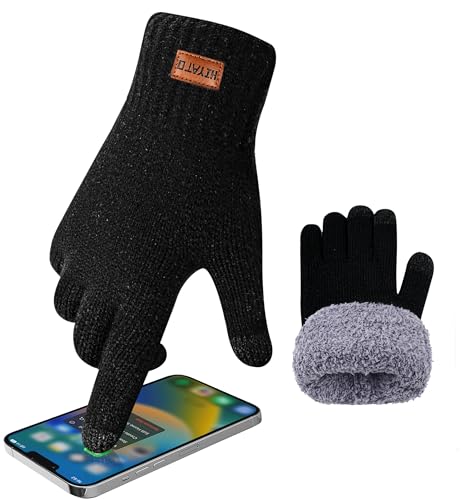 HIYATO Handschuhe herren, Verdickte Touchscreen Winterhandschuhe, Warme Strickhandschuhe mit Fleece Innenfutter für Damen und Herren (Schwarz) von HIYATO