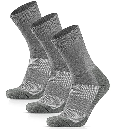 HIYATO Merino Wandersocken Herren & Damen 3 Paar - Gepolstert, 60% Merinowolle Thermosocken, Wintersocken - für Trekking, Outdoor und Sport (43-46, 3 Paar | Hellgrau-2) von HIYATO