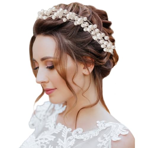 HIYMDOIT Perlen-Braut-Kopfschmuck für Damen, Vintage-Perlenhaarbänder mit Spitzenband, Braut-Stirnband, Haarschmuck für Hochzeit, Verlobung, Geburtstag, Weihnachten HIYMDOIT Perlen-Braut-Kopfschmuck für Damen, Vintage-Perlenhaarbänder mit Spitzenband, Braut-Stirnband, Haarschmuck für Hochzeit, Verlobung, Geburtstag, Weihnachten von HIYMDOIT