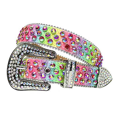 Fashion Strass Bling Gürtel Western Cowgirl Strap Frauen Bunt Nieten Cool Gürtel, bunt, 97 cm von HIYOPY