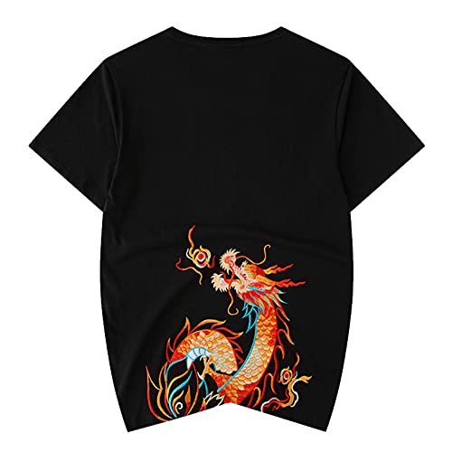 Sommer Chinesischer Drache Totem Lose Baumwolle Rundhals Kurzarm T-Shirt Herren Casual Halbarm von HIYOPY