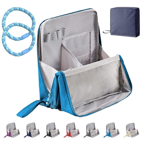 Doresty Stehende Kosmetiktasche – Tragbar, großes Fassungsvermögen, Mehrzweck-Stand-Make-up-Tasche aus Oxford-Stoff, Vertikale Make-up-Organizer-Tasche für unterwegs (Blau) von HItianya