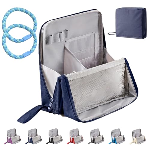 Doresty Stehende Kosmetiktasche – Tragbar, großes Fassungsvermögen, Mehrzweck-Stand-Make-up-Tasche aus Oxford-Stoff, Vertikale Make-up-Organizer-Tasche für unterwegs (Marineblau) von HItianya