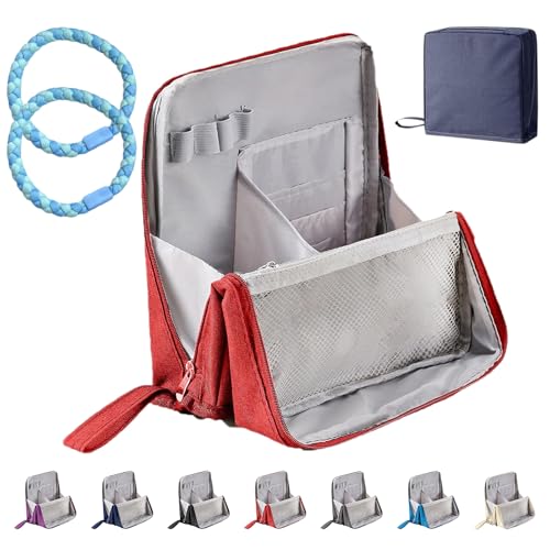 Doresty Stehende Kosmetiktasche – Tragbar, großes Fassungsvermögen, Mehrzweck-Stand-Make-up-Tasche aus Oxford-Stoff, Vertikale Make-up-Organizer-Tasche für unterwegs (Rot) von HItianya
