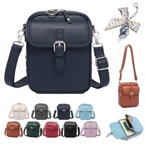 HItianya Diebstahlsichere Crossbody Tasche Damen, Upgrade Crossbody Bag Damen Vintage, mit 3 FäChern, 10 Rfid-KartenfäChern (Dunkelblau) von HItianya