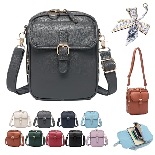 HItianya Diebstahlsichere Crossbody Tasche Damen, Upgrade Crossbody Bag Damen Vintage, mit 3 FäChern, 10 Rfid-KartenfäChern (Grau) von HItianya