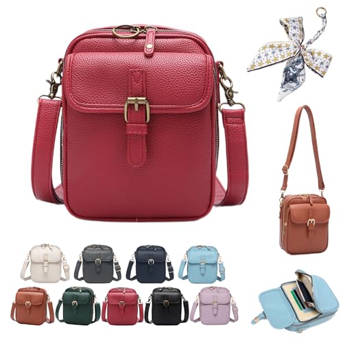 HItianya Diebstahlsichere Crossbody Tasche Damen, Upgrade Crossbody Bag Damen Vintage, mit 3 FäChern, 10 Rfid-KartenfäChern (Rot) von HItianya