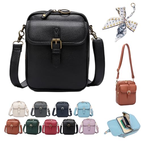 HItianya Diebstahlsichere Crossbody Tasche Damen, Upgrade Crossbody Bag Damen Vintage, mit 3 FäChern, 10 Rfid-KartenfäChern (Schwarz) von HItianya