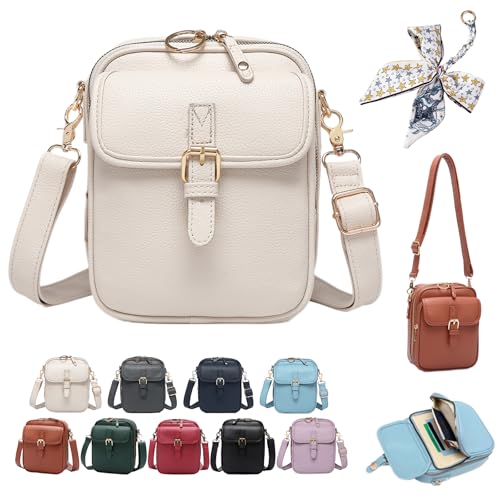 HItianya Diebstahlsichere Crossbody Tasche Damen, Upgrade Crossbody Bag Damen Vintage, mit 3 FäChern, 10 Rfid-KartenfäChern (Weiß) von HItianya