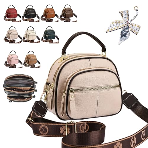 HItianya Klassische Crossbody-Tasche aus Leder mit multifunktionalen Fächern und verstellbarem, breitem Schultergurt (Hellkhaki) von HItianya