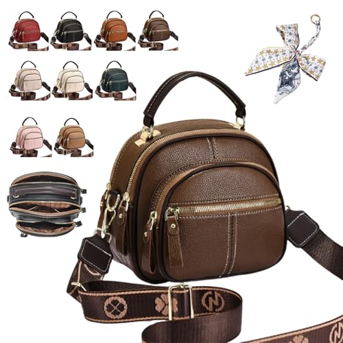 HItianya Klassische Crossbody-Tasche aus Leder mit multifunktionalen Fächern und verstellbarem, breitem Schultergurt (Kaffee) von HItianya
