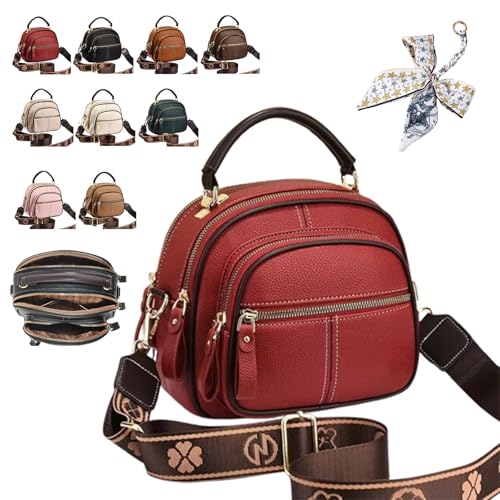 HItianya Klassische Crossbody-Tasche aus Leder mit multifunktionalen Fächern und verstellbarem, breitem Schultergurt (Rot) von HItianya