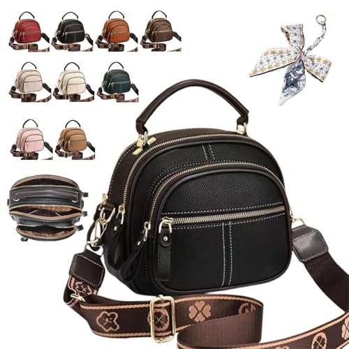 HItianya Klassische Crossbody-Tasche aus Leder mit multifunktionalen Fächern und verstellbarem, breitem Schultergurt (Schwarz) von HItianya
