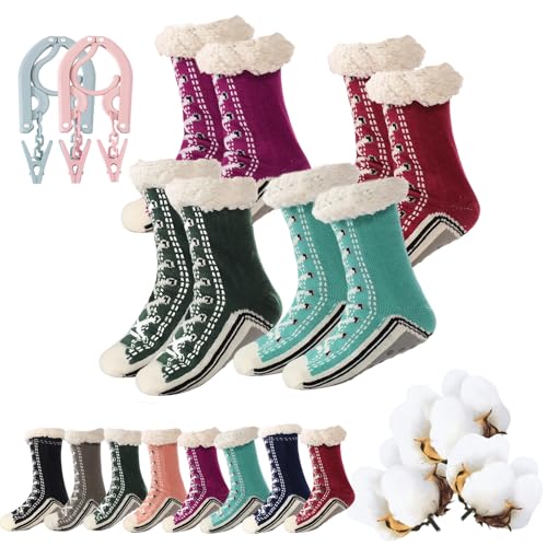 HItianya Ultradicke Kaschmir-Hausschuhsocken, Kaschmirsocken für Damen mit rutschfestem Schimmer, Bodensocken aus Lammwolle (4PC-F) von HItianya