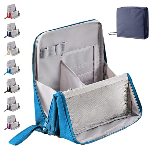 Multi-Purpose Large Capacity Oxford Cloth Standing Makeup Bag, Tragbarer Canvas-Organizer mit Mehreren Fächern, Vertikale Reise-Make-up-Tasche für Kosmetik und Schreibwaren (Blau) von HItianya
