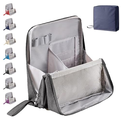 Multi-Purpose Large Capacity Oxford Cloth Standing Makeup Bag, Tragbarer Canvas-Organizer mit Mehreren Fächern, Vertikale Reise-Make-up-Tasche für Kosmetik und Schreibwaren (Grau) von HItianya