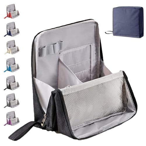 Multi-Purpose Large Capacity Oxford Cloth Standing Makeup Bag, Tragbarer Canvas-Organizer mit Mehreren Fächern, Vertikale Reise-Make-up-Tasche für Kosmetik und Schreibwaren (Schwarz) von HItianya
