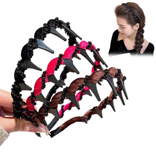Vintage-Haarreif mit Kunstperlen, Hochgestecktes Perlen-Stirnband mit Zähnen, Vintage-Perlen-Zahn-Stirnband, Braut-Haarreif mit Strasssteinen, Doppelseitiges Design (B, Einheitsgröße) von HItianya