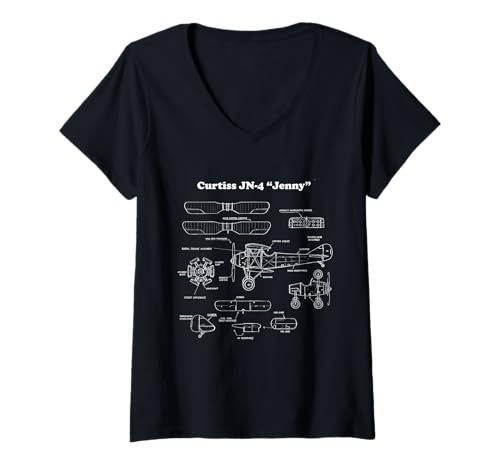 Damen Vintage Flugzeug Blueprint, Luftfahrttechnik T-Shirt mit V-Ausschnitt Damen Vintage Flugzeug Blueprint, Luftfahrttechnik T-Shirt mit V-Ausschnitt von HJ_Designs
