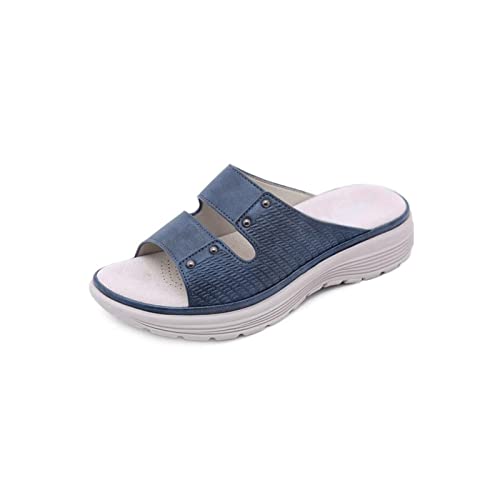 HJBFVXV Damen-Hausschuhe Fashion single shoes sandals casual sandals for women slope sports style sandals slippers Slip-on summer shoes women (Color : Blue, Size : 10) von HJBFVXV
