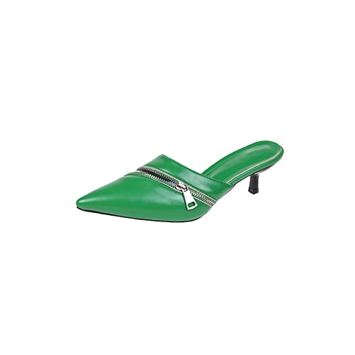 HJBFVXV Damen-Hausschuhe Pointed Toe Women Slippers Designer Zipper High Heels Sandals Summer Pumps Women Shoes Thick Flip Flops Slides (Color : Emerald green, Size : 38 EU) von HJBFVXV