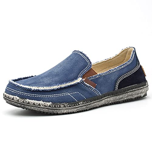 HJBFVXV Herren-Espadrilles Summer Men Canvas Boat Shoes Outdoor Lightweight Convertible Slip On Loafer Casual Flat Non-Slip Deck Shoes (Color : Blue, Size : 46) von HJBFVXV