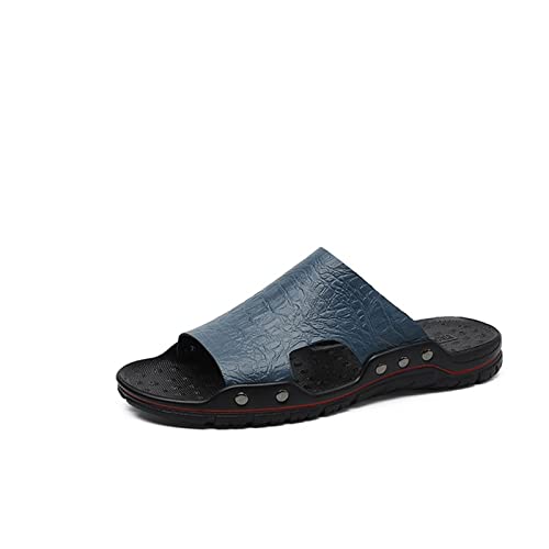 HJBFVXV Herrensandalen Genuine Leather Men Slippers Concise Slides Sandals Man Summer Footwear Sandalias Super Light Beach Sandals Plus Size (Color : Blue, Size : 7.5) von HJBFVXV