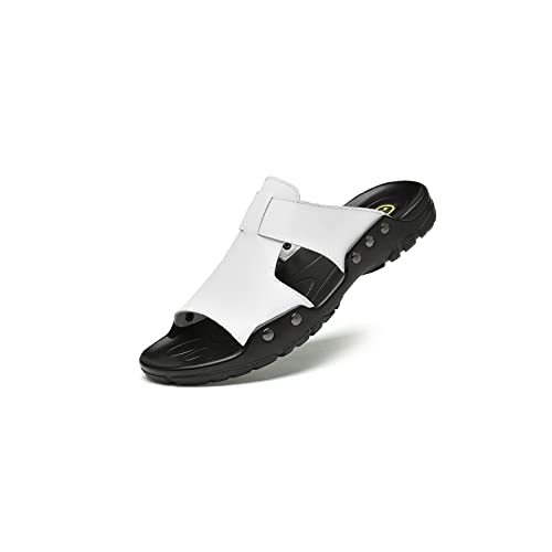 HJBFVXV Herrensandalen Genuine Leather Slippers Summer Men Shoes Casual Outdoor Flip Flop Indoor Non-Slip Fashion Beach Sandals (Color : White, Size : 8) von HJBFVXV