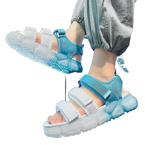 HJBFVXV Herrensandalen Men Sandals Summer Sandals Casual Platform Sandals Casual Men&Solid Color Concise Comfortable Outdoor Hiking Shoes (Color : White Blue, Size : 44) von HJBFVXV